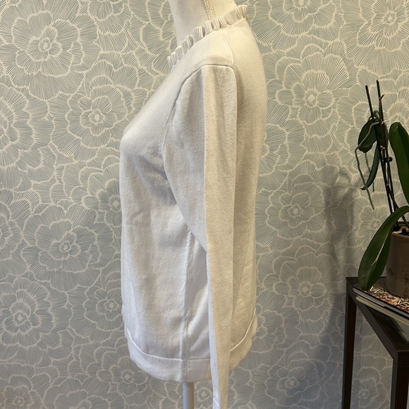 J. Crew Factory Cream Ruffle Neck Cotton Sweater - Sz L - Picture 7 of 16